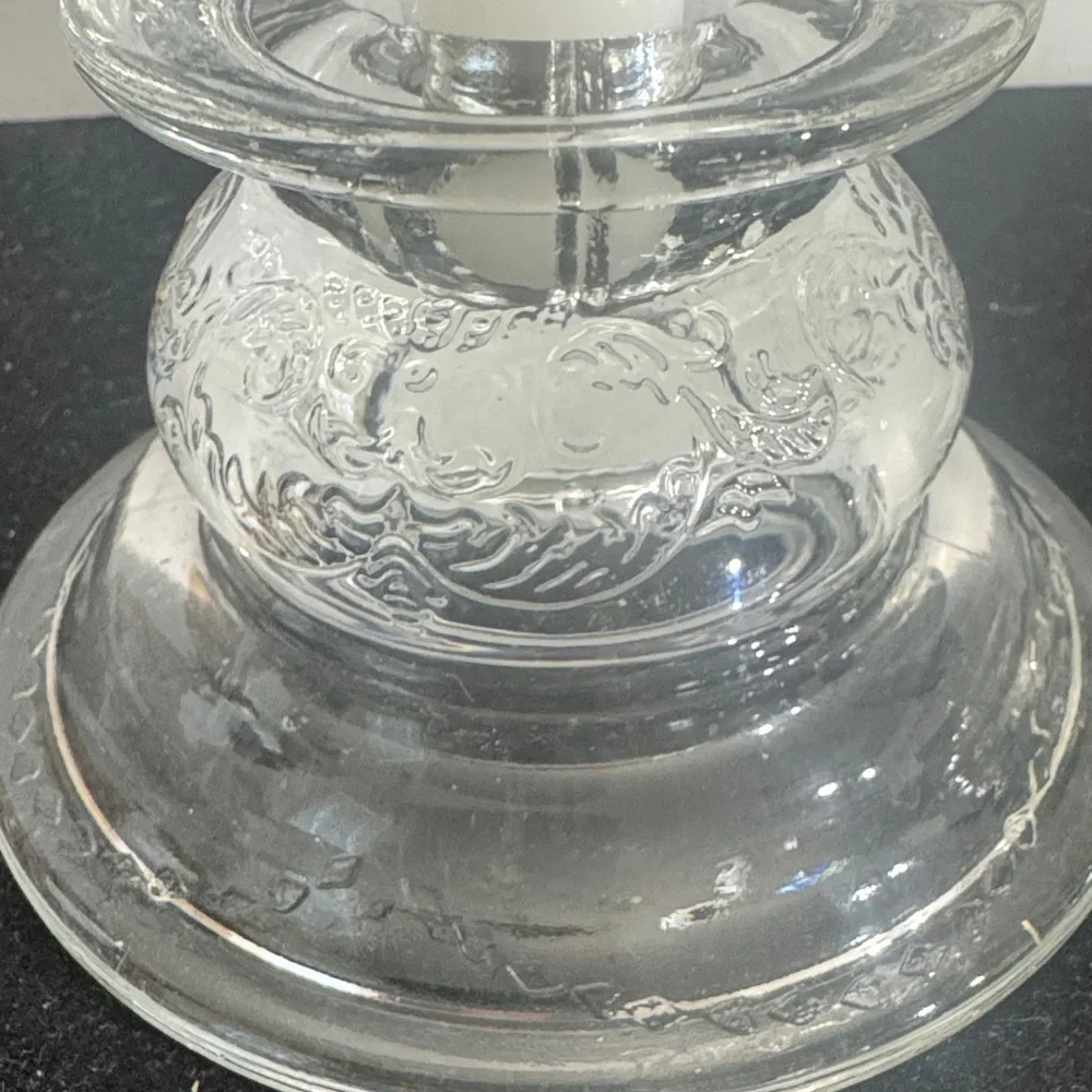 Pair of 1980s Indiana Glass Recollection clear candle holders